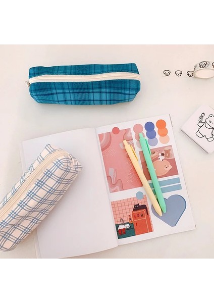 No.1 Tarzı Basit California Kız Izgara Çizgileri Pamuk Kalem Çantası Kore Kırtasiye Kalem Kutusu Torbalar Fountaool Ofis Malzemeleri (Yurt Dışından) fırsatları