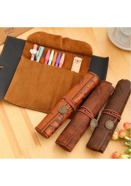 No.1 Tarzı Avrupa Retro Hazine Haritası Kalem Kutusu Eski Rulo Kalem Kutusu Kutuları Kozmetik Çantası Kawaii Kırtasiye Hediye Okul Malzemeleri (Yurt Dışından) fırsatları