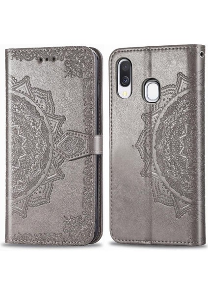 Samsung A40 Flip Kapak Zarif Desen Basit Iş Deri (Yurt Dışından)