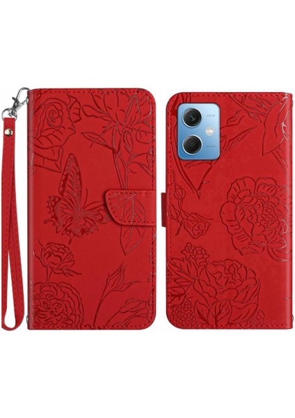 Xiaomi Poco X5 Darbeye Deri Kılıf Çiçekler ve Kelebekler Pu (Yurt Dışından)