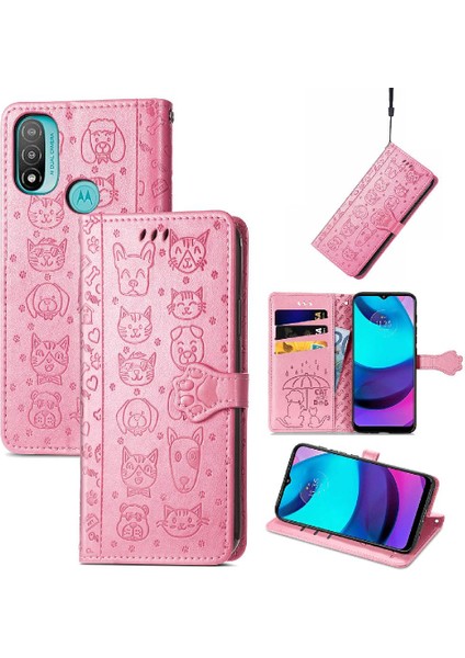 Moto E20 Flip Kapak Için Kılıf Kısa Kayış Karikatür Hayvanlar Deri Kılıf (Yurt Dışından) fiyatları