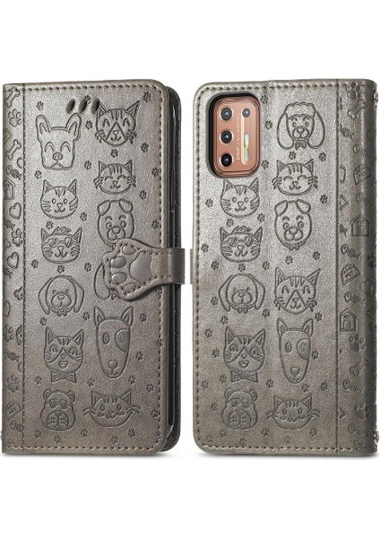 Moto G9 Artı Kısa Kayış Kapak Kapak Karikatür Hayvanlar Deri Kılıf (Yurt Dışından)