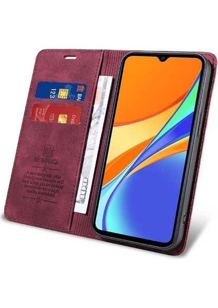 Xiaomi Redmi 9c Için Kılıf Pu Deri Manyetik Koruyucu Folyo Cüzdan (Yurt Dışından)