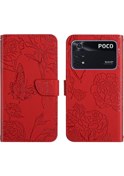 Xiaomi Poco M4 Pro 4g Darbeye Deri Kılıf Çiçekler ve Pu Flip (Yurt Dışından)