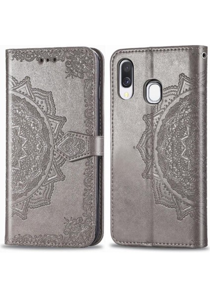 Samsung A40 Flip Kapak Zarif Desen Basit Iş Deri (Yurt Dışından)