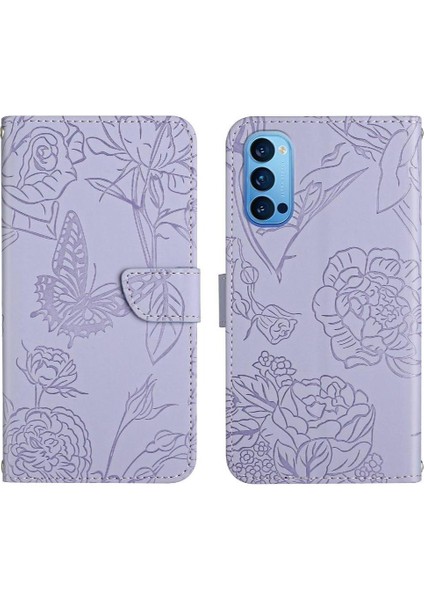 Bilek Kayışı Çiçekler ve Kelebekler Pu Flip ile Oppo Oppo 4 Pro Için Kılıf (Yurt Dışından)