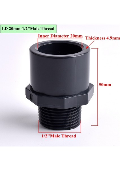 1ı2 Inç Ila 20 mm Arası Stil 5 Adet "~ 2" Erkek Konu Pvc Boru Koyu Gri Düz Konnektör Akvaryum Su Deposu Borusu Hızlı Eşit Ortak Bahçe Sulama Armatürleri (Yurt Dışından)