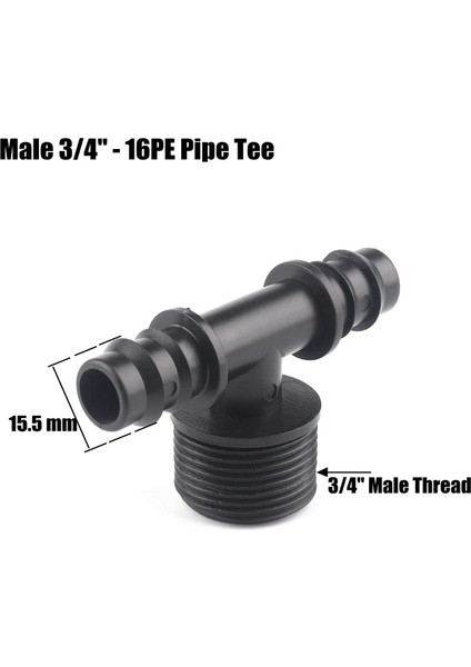 Erkek 3l4 16MM Tee Stilinde Okunan Tee Konnektörler Pe Sulama Borusu Konnektörü Mikro Sulama Sistemi Su Pagoda Konnektörleri (Yurt Dışından)