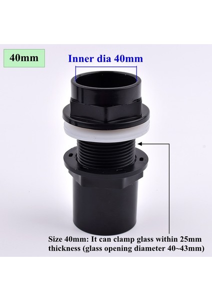 Iç Çap 40MM Stili 5 Adet Id 20 ~ 50MM Siyah Pvc Boru Akvaryum Kalınlaşmak Balık Tankı Konnektörü Su Deposu Giriş Çıkışı Ortak Drenaj Upvc Boru Adaptörü Parçaları (Yurt Dışından)