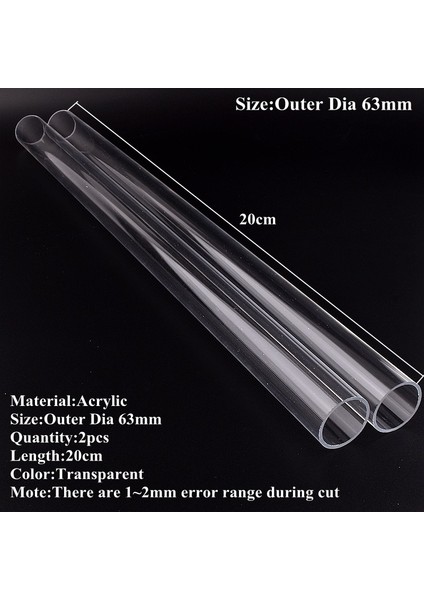 Dış Çap 63MM Stili 2 Adet ~ Şeffaf Akrilik Akvaryum Balık Tankı Pleksiglas Su Temini Tüp Bahçe Sulama Sulama Armatürleri 20CM (Yurt Dışından)