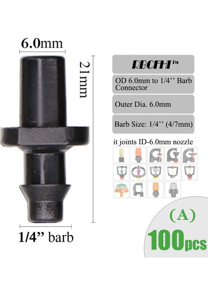 AX100 Adet Tarzı Rbcfhı Id- Bahçe Idod-6.0icro Nozullar Için Konnektörler Sprinkler Sulama Sulama Kaplin Adaptörü Kazıkları (Yurt Dışından)