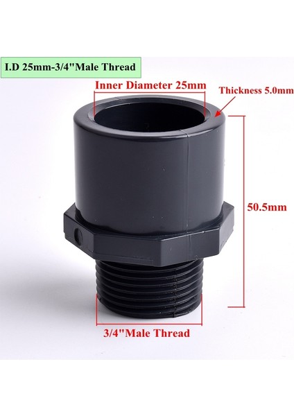 3ı4 Inçten 25 Mm'ye Kadar Stil 2 Adet "~ 2" Erkek Konu Pvc Boru Koyu Gri Düz Konnektör Akvaryum Su Deposu Borusu Hızlı Eşit Ortak Bahçe Sulama Armatürleri (Yurt Dışından)