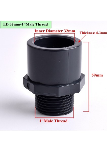 1 Inç Ila 32 mm Arası Stil 2 Adet "~ 2" Erkek Konu Pvc Boru Koyu Gri Düz Konnektör Akvaryum Su Deposu Borusu Hızlı Eşit Ortak Bahçe Sulama Armatürleri (Yurt Dışından)
