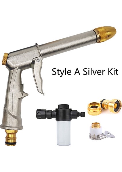 Stil A Silver Kit Stili Yeni Yüksek Basınçlı Yıkayıcı Su Tabancası Bahçe Hortumu Meme Sprey Püskürtücü Su Jeti Köpük Pot Araba Güç Temizleme Aracı (Yurt Dışından)