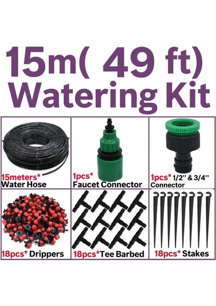 KSL01-019-15M Stili Kesla mm Hortum Mikro Damla Sulama Sulama Kitleri Sistem Otomatik Ayarlanabilir Atomize '' Damlatıcı Bahçe Serası (Yurt Dışından)
