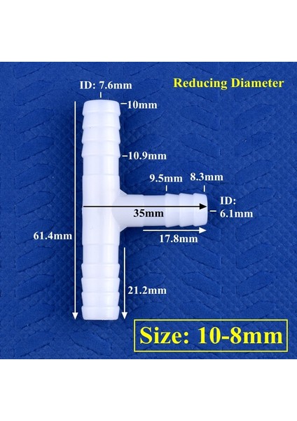 10-8mm Redüktör Tee Stili 5 Parça 5 ~~ 13MM Beyaz Pe Tee Konnektör Akvaryum Tankı Adaptörü Hava Pompası Hortumu Pagoda Eklemleri Bahçe Sulama Su Borusu Konnektörleri (Yurt Dışından)
