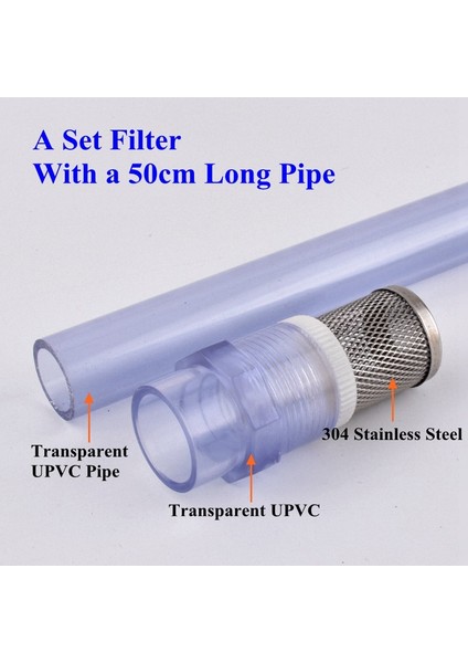 Şeffaf Boru Seti Stili 20 mm 20~ Paslanmaz Çelik Filtre + Pvcupvc Boru Seti Akvaryum Balıkları Tankı Su Pompası Giriş Tüpü Filtresi Bahçe Sulama Filtresi (Yurt Dışından)