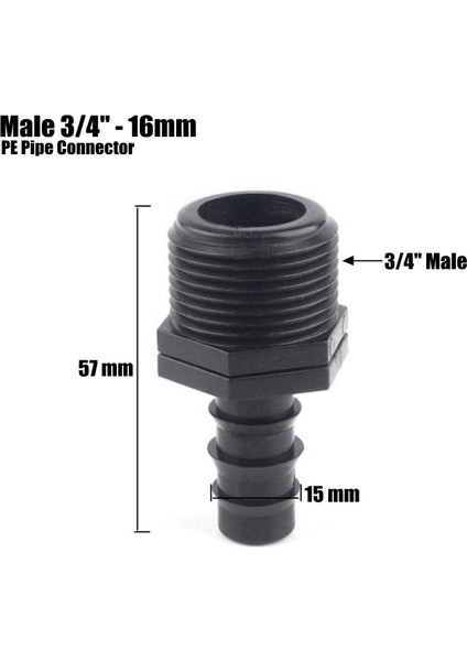 Erkek 3l4 İNÇ-16MM Stili Erkek Dişli Pe Boru Bağlantısı Sulama Hortumu Bağlantıları Sulama Borusu Dişli Düz Bağlantı Adaptörü (Yurt Dışından)