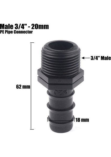 Erkek 3l4 İNÇ-16MM Stili Erkek Dişli Pe Boru Bağlantısı Sulama Hortumu Bağlantıları Sulama Borusu Dişli Düz Bağlantı Adaptörü (Yurt Dışından) fırsatları