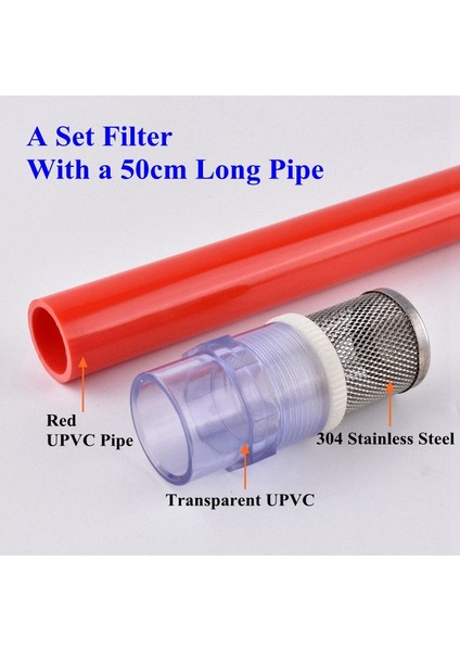 Kırmızı Boru Stili ile 50 mm 20~ Paslanmaz Çelik Filtre + Pvcupvc Boru Seti Akvaryum Balıkları Tankı Su Pompası Giriş Tüpü Filtresi Bahçe Sulama Filtresi (Yurt Dışından)