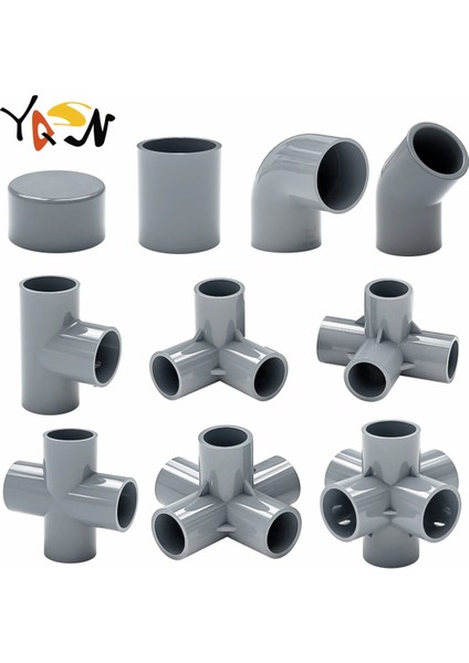 45 Derece Dirsek Stili Kimlik 20MM Gri mm Pvc Boru Ek Parçaları Yolları Dıy Düz Dirsek Eşit Tee Konnektörler Plastik Ortak Boru Bağlayıcı Adaptörü (Yurt Dışından) fiyatları