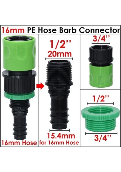 KSL01-KIT255-16MM Stili Kesla Hızlı Bağlantı Nipeli Euro '' Pe Hortum Borusu Için Dişli Barb Adaptörü Bahçe Damla Sulama Sulama Sistemi (Yurt Dışından)