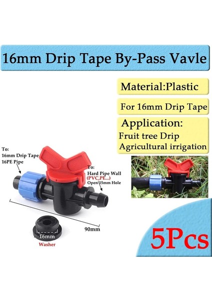 16 mm Bypass Vavle Stili mm Sulama Damlama Bandı Konnektörleri Tee Dirsek Fiş Tamir Bağlantıları Tarımsal Su Tasarrufu Sulama Hortumu Somun Konnektörü (Yurt Dışından)