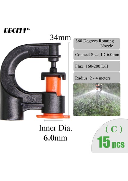 RX15PCS Tarzı Rbcfhı Id- Bahçe Mikro Sulama Fıskiyeleri 24 Çeşit Dönen Kırılma Derecesi Nozul Sprey Mray (Yurt Dışından)