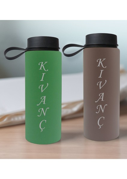 Gift Kişiye Özel Isimli 2’li Yeşil ve Gri Cam Matara 500ML, Sevgiliye Hediye, Isimli Cam Matara, Sevgililer Günü