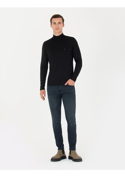 Erkek Siyah Slim Fit Yarım Balıkçı Yaka Basic Triko Kazak 50276502-VR046