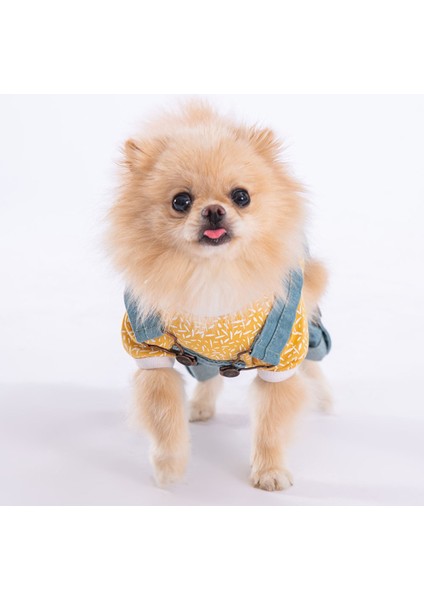 Mavi Denim Salopet Tişört Kombini Köpek Kıyafeti Köpek Tişört Tulum Kombini