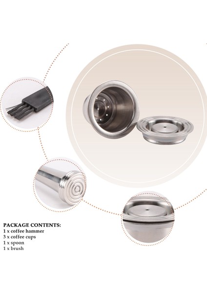 Yeniden Kullanılabilir Kapsüller, Paslanmaz Çelik, Nespresso Için 3 Parça Doldurulabilir Ped + 1 Sabotaj + 1 Kaşık + 1 Fırça (Yurt Dışından) indirimleri
