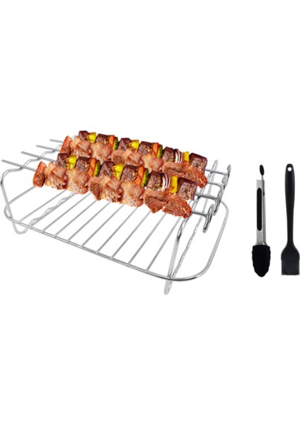 Ninja Çift Hava Fritözü Için Hava Fritöz Rafı, 4 Şiş, Fırça ve Klipsli 2 Parçalı Raf, Çift Sepetli Hava Fritözleri Için (Yurt Dışından)