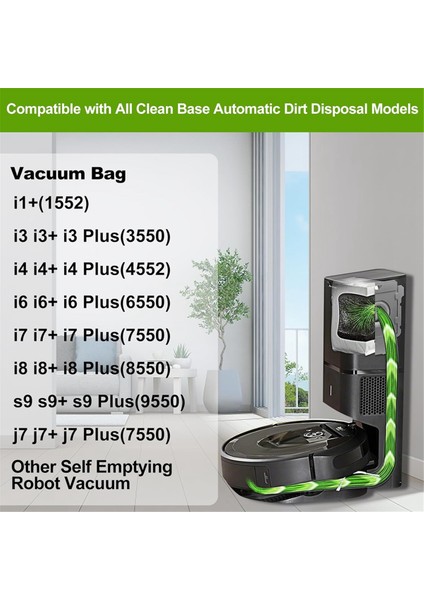Roomba Vakum Torbalarını Değiştirin Irobot Roomba I7 I7+, J7 J7+, I8 I8+, I3 I3+ ile Uyumlu Otomatik Kir Bertaraf Torbaları (Yurt Dışından)