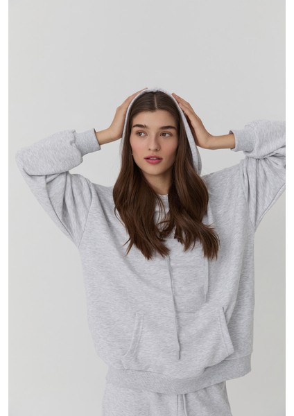 Oversize Kapüşonlu Sweatshirt Gri