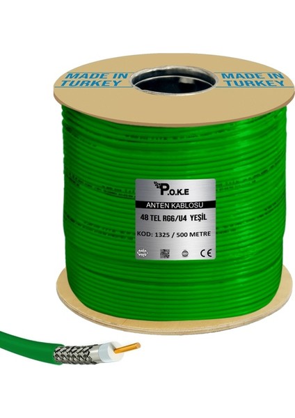 Anten Kablosu Rg6/u4 48TEL Yeşil 500MT Poke PK-1325
