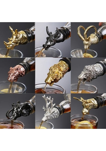 No.17 Stili 1 Adet Şarap Dökücü Çinko Alaşım Geyik Elk Aslan Boğa Leopar Antilop Kafa Şarap Stoper Içecekler Bar Araçları Gece Kulübü Bar Aksesuarları (Yurt Dışından)
