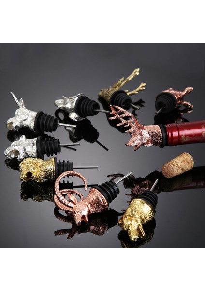 No.15 Tarzı 4 Renk Şarap Dökücü Çinko Alaşım Geyik Elk Aslan Boğa Leopar Antilop Kafa Şarap Stoper Içecekler Bar Gece Kulübü Araçları Aksesuarları (Yurt Dışından) fırsatları