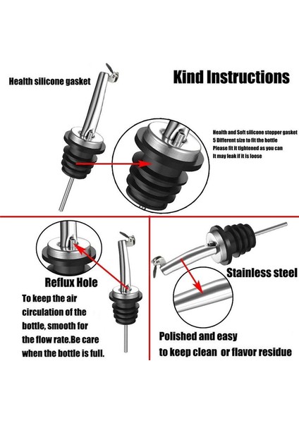 Gümüş 8 Adet Tarzı Paslanmaz Çelik Şarap Dökücüler Barlar, Kulüpler Için Kapaklı ve Konik Sızdırmaz Tasarımlı Yüksek Li Likör Dökme Muslukları (Yurt Dışından) modelleri