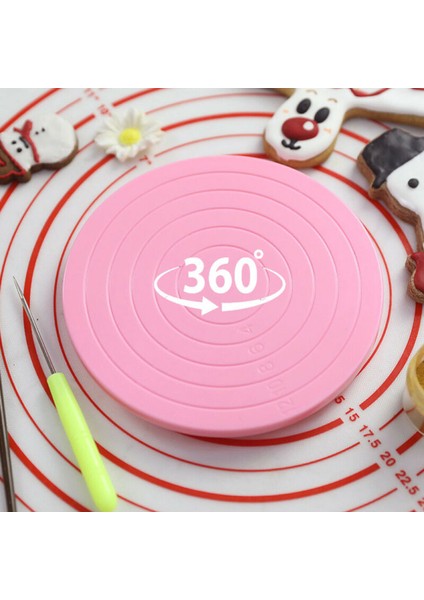 Pembe Tarzı Yuvarlak 360 Derece Dönen Pasta Süsleme Döner Tabla Yuvarlak Pembe Döner Oymalı Şekil Döner Tablalar Döner Kek Standı Pişirme Tabağı (Yurt Dışından)
