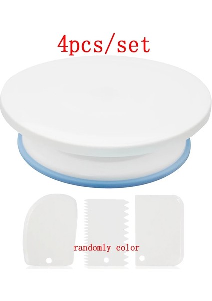 4 Adet Set Stili 27CM Plastik Kek Döner Tabla Döner Kek Plastik Hamur Bıçağı Dekorasyon Döner Tabla Kaymaz Yuvarlak Kek Standı Kek Döner Tabla (Yurt Dışından)
