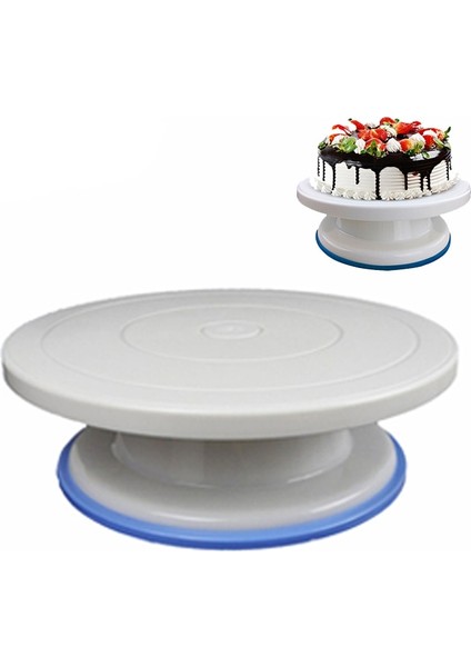 4 Adet Set Stili 27CM Plastik Kek Döner Tabla Döner Kek Plastik Hamur Bıçağı Dekorasyon Döner Tabla Kaymaz Yuvarlak Kek Standı Kek Döner Tabla (Yurt Dışından)