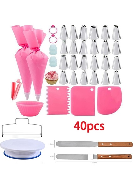 Döner Tabla 40 Adet Set Stili Dıy Kek Döner Tabla Kek Dekorasyon Araçları Kiti Döner Tabla Pişirme Aracı G Nozul G Çanta Seti Pişirme Malzemeleri Setleri (Yurt Dışından)