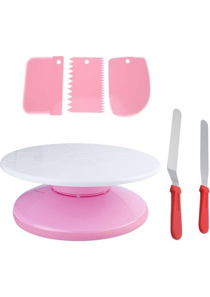 Pasta Döner Tabla Stili Pasta Döner Tabla Seti Seti Pembe Döner Taban Bulaşık Tepsisi Plaka Standı Kek Aracı Aksesuarları Kek Dekorasyon Malzemeleri (Yurt Dışından) modelleri