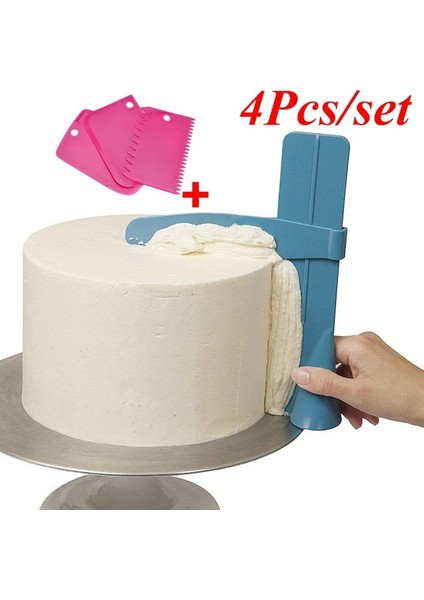 Beyaz Kek Kesici Stili 3 Adet Hamur Kek Kesici + Kek Şap Ayarlanabilir Yükseklik Kazıyıcı Kenar Pürüzsüz Dıy Kek Dekor Seviye Dönen Kek Kazıyıcı (Yurt Dışından)