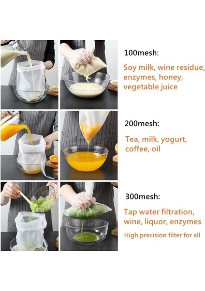 12X15CM Tarzı 300 Ağ 48 Mikron Somun Süt Torbası Yeniden Kullanılabilir Badem Sütü Torbası Süzgeç Ince Örgü Naylon Tülbent Cold Brew Kahve Su Filtresi Skimer Skimmer (Yurt Dışından)