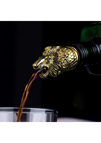 Aslan Altın Tarzı 1 Parça Kırmızı Şarap Dökücü Çinko Alaşımı Gergedan Aslan Leopar Antilop Kafa Şarap Stoper Içecek Bar Aracı Gece Kulübü Bar Aksesuarları (Yurt Dışından)