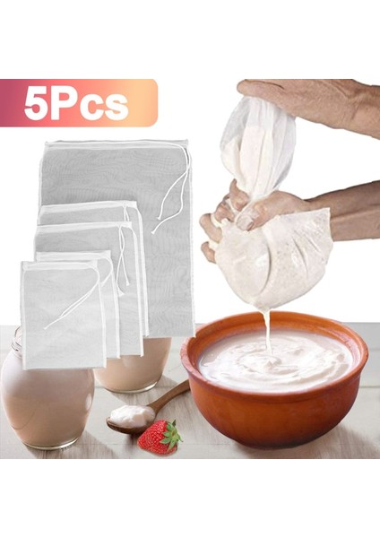 L 28X30CM Stili 1 Bilgisayar 5 Adet Somun Süt Torbası Yeniden Kullanılabilir Örgü Filtre Net Kahve Süt Çay Meyve Suyu Şarap Örgü Süzme Ot Sıvı Filtre Mutfak Aksesuarları (Yurt Dışından)