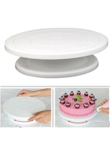 Pembe Tarzı Plastik Kek Tabağı Döner Döner Kaymaz Yuvarlak Kek Standı Kek Dekorasyon Döner Tabla Mutfak Dıy Tava Pişirme Aracı (Yurt Dışından)