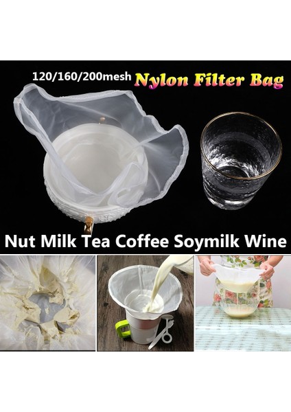 S Tarzı 200 Ağ Naylon Filtre Torbası Yeniden Kullanılabilir Ince Örgü Şarap Süzgeç Suyu Soya Sütü Somun Süt Çay Kase Şekli Gıda Kahve Peynir Bezi Pişirme (Yurt Dışından)
